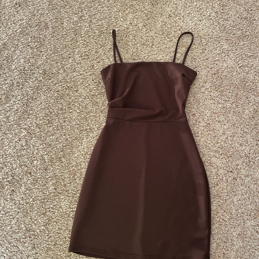 Windsor Brown Spaghetti Strap Fitted Dress